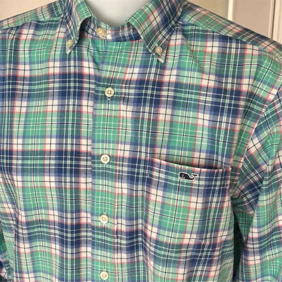 Vineyard Vines Shirt Men's M Blue Green Plaid Long Sleeve Button Down - Picture 4 of 7